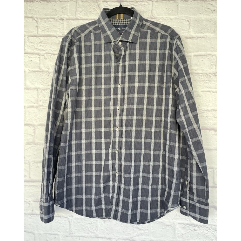 Robert Graham Shirt Men's L Blue Houndstooth  Long Sleeve Button Down Shirt
